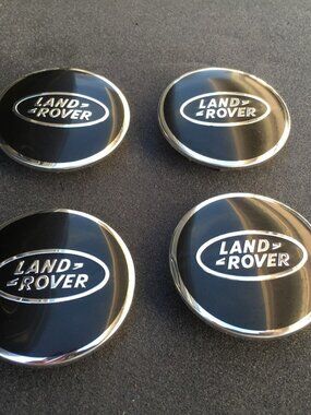 Brand New 4 pcs Land Rover BLACK Silver CHROME Wheel Center Caps 63mm E…
